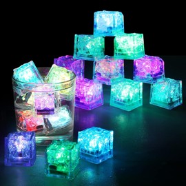 Aohcae Pack of 12 LED Ice Cubes, Bath Toys, Light Ice Cubes with Liquid Sensor, LED Ice Cubes for Drinks, Ice Toy for Festival, Wedding, Party, Bar Decoration