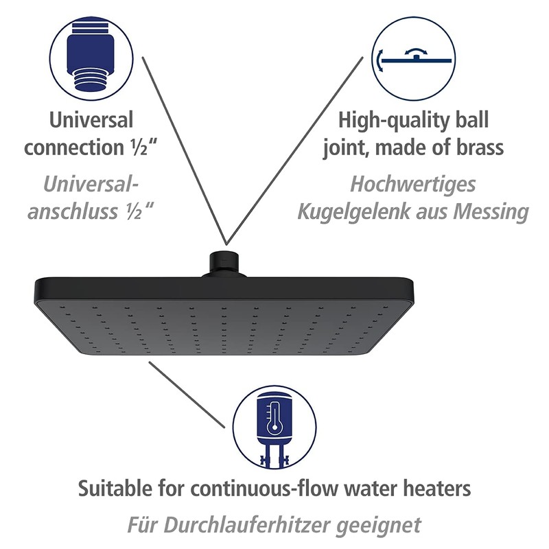 WENKO Automatic Clean Rain Shower Head, Anti-limescale Function, Square Shower