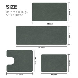 YIHOUSE Green Bath Mat Rug Sets 4 Piece,Thin Bathroom Rugs Fit Non Slip Bathroom Mat Quick Dry, Absorbent Rubber Bath Mats for Bathroom Floor,Shower