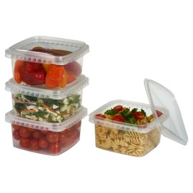 Decony 32 oz 25 Pc. Square Clear Deli Containers with Lids Disposable BPA Free Square Plastic Food Storage Containers with Lids Airtight for Meal Prep Take Out Kitchen