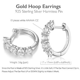 Evabelle Gold Hoop Earrings for Women 14K Real Gold Plated Huggie Hoop Earring Diamond Cut 5A Cubic Zirconia Cuff Earrings Cartilage Hoop Earring Huggie Stud for Men Teen 925 Sterling Silver Post Hypoallergenic Earrings Jewelry (Hoops 02-18K White Gold P
