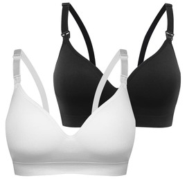 Vevarble Women Maternity Nursing Bras Wireless Soft Pregnancy Bras (XL-Black/White)