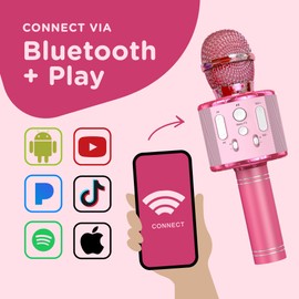 Move2Play, Kids Karaoke Microphone | Includes Stickers & Bluetooth | Kids Birthday Gift | Toy for All Ages 2, 3, 4, 5, 6+ Year Old Girls, Boys & Toddlers (All Pink)