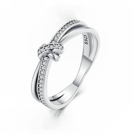 PAHALA 925 Sterling Silver Double Layer Knot Finger Stackable Weeding Party Engagement Ring (7)