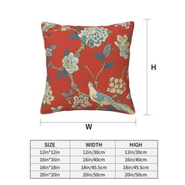 BZKIER Chinoiserie Pillow Cover Cushion Cover Red Floral Bird Throw Pillow Covers 16x16 Inch Linen Pillow Covers for Sofa Car Living Room Bedroom Home Decor Pillow Cases