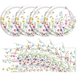 40 Pcs Wildflower Plates and Napkins Party Supplies, Floral Paper Plates Napkins Wildflower Baby Shower Decorations Tableware for Spring Summer Picnic Wedding Birthday Tea Party Serves 20