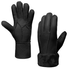 MGGMOKAY Women Leather Gloves Shearling Sheepskin Winter Warm Gloves Fur Lined,Black,XXL