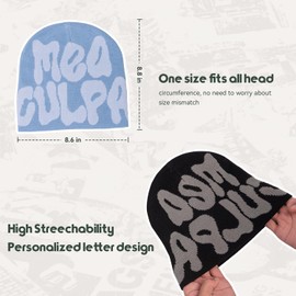 TaowaveWomen Beanie Y2k Hat,MEA Culpa Graphic Beanies Designs,Winter Hat Knit Skull Cap for Women (US, Alpha, One Size, Green Rose)