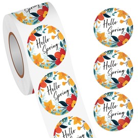 Heyfibro 500 PCS 1.5 Inch Hello Spring Stickers Roll for Adults, Gift Packing, Cards, Candy Bags, Envelopes, Party Supplies(Floral)