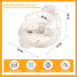 QMVESS Inflatable Baby Seat with Tray, Fully Supportive Infant Floor Seat, Baby Chairs for Entertaining, Built in Air Pump Blow Up, Learning Sit-Up Seat for Infants 3 Months & Up (Olive)