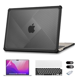 ZEERSIDEND for MacBook Air 13.6 inch Case 2022-2025 Release M4 A3240 M3 A3113 M2 A2681 Shock Drop Protective Cover with Screen Film, Keyboard Cover, Camera Cover and OTG Adapter,Black