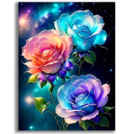 igoodom Diamond Art Kits for Adults, Rose Diamond Painting Kit, Full Drill Round Flower Diamond Art Kits, DIY Gem Art and Crafts for Home Wall Decor Gift 12x16inch