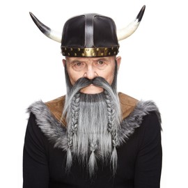 Mustaches Self Adhesive, Novelty, Viking Dwarf Fake Beard, False Facial Hair, Costume Accessory for Adults, Salt and Pepper Color