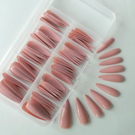 Lifextol Glossy Fake Nail 100pc Full Cover Artificial Acrylic Long Stiletto Press on Nails art Tips False Nail for Beginner Women and Girls Manicure(Dark Pink)