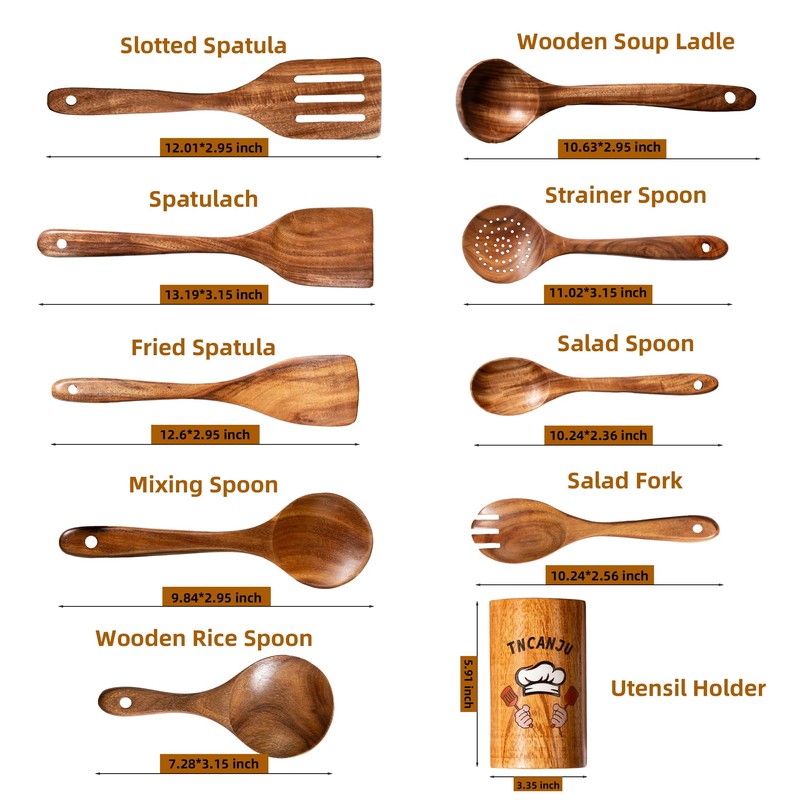 TNCANJU Wooden Spoons for Cooking, 10 Pcs Acacia Wood Cooking