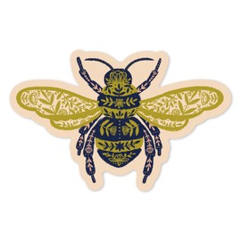 Die Cut Sticker Nature's Beauty Series, Ornate Floral Bee, Contour Vinyl Sticker 3 to 6 inches, (Waterproof Decal for Cars, Water Bottles, Laptops, Coolers), Large