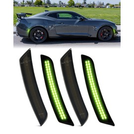 PWOBVZ Full LED Side Marker Lights for Chevy Camaro 2016 2017 2018 2019 2020 2021 2022 2023, Smoked Lens Green Front Rear Bumper Running Lamp Repeater