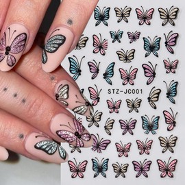 Butterfly Nail Art Stickers Decals 3D Butterfly Nail Stickers for Nail Art 6PCS Colored Glitter Butterfly Nails Adhesive Decals Supply Butterfly Stickers for Nails Spring Manicure Nail Art Decorations
