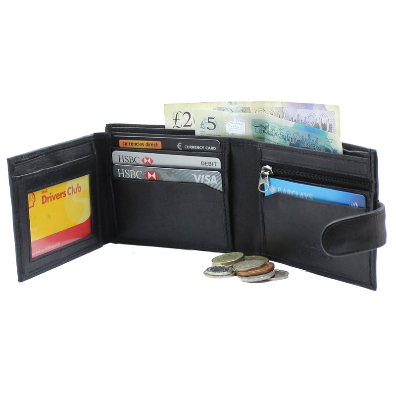 RAS Mens RFID Blocking Genuine Leather Trifold Wallet for Coins