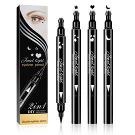 Ownest 3 Pcs Double-sided Liquid Eyeliner Pen,with Eye Makeup Stamp Super Slim Gel Felt Tip High Black Pigment,Waterproof Smudgeproof Long Lasting Eyeliner Eye Tattoo Makeup Tool