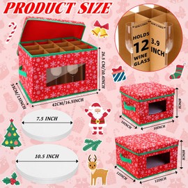 Wesnoy 3 Pcs Christmas China Storage Containers Include Plate Storage Containers with Dividers 40 Pcs Felt Protectors for Kitchen Organizers and Storage(10 Inch,Fakesnow Style Wine Glass Storage)