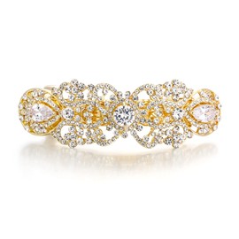 EVER FAITH Wedding Austrian Crystal CZ Art Deco Flower Tear Drop Hair Barrette Clip for Woman Clear Gold-Tone