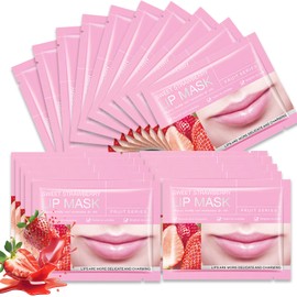 20Pcs Collagen Crystal Lip Mask, Strawberry Collagen Lip Mask Set, Lip Sleeping Mask for Dry Lips, Overnight Moisturizing & Plumping, Anti-Wrinkle Lip Care to Reduce Dark Lips & Remove Dead Skin