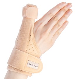 smile mode 親指 サポーター 腱鞘炎 ばね指 関節症 親指付け根 手首 メッシュ 通気性 親指用 親指固定 突き指 捻挫 脱臼 フリーサイズ 1枚 左右兼用 しっかりタイプ 2種類プレート ベージュ