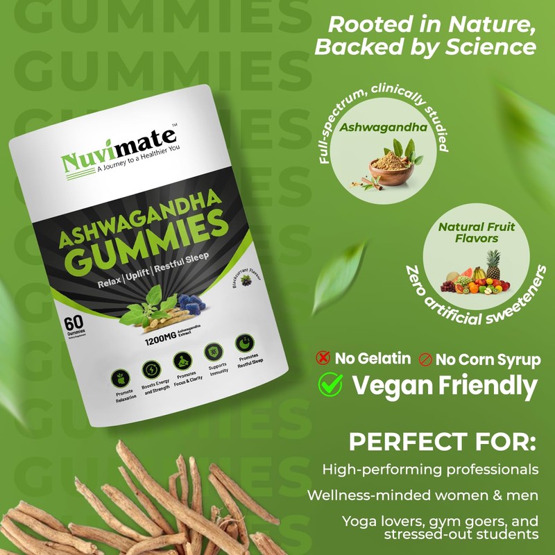Nuvimate Ashwagandha Gummies Pure & Natural Root Extract Ayurvedic Supplement