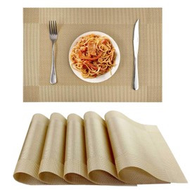 Place mats set of 6,Table Mats Heat Resistant Dining Kitchen Table Mats Washable Crossweave Woven Vinyl table mats set of 6 (11.8 in x 17.7 in) (Golden)