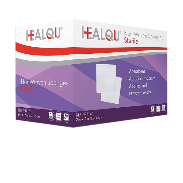 HEALQU Compresses - Gauze Dressings Pack of 100 (50 x 2 Packages | 5 x 5 cm) - Extra Absorbent, Sterile, Non-Woven Non-Woven Dressings for Wound Care, as well as Cleaning & Preparation of Wounds