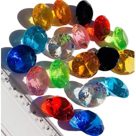 CRYSTAL KING Pack of 18 30 mm Large Colourful Decorative Diamonds Brilliant Acrylic Stones Colourful Glitter Stones Jewellery Stones Rhinestones Scatter Decoration Table Decoration