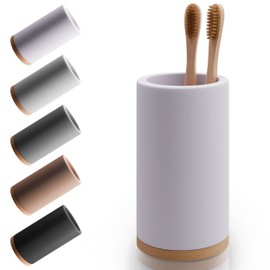 Matani Bamboo Toothbrush Holder Diatomite Tooth Brush Organizer - Storage for Small Bathroom & Counter, Stand with Removable Bottom & Drain Holes - Water-Absorbent & Quick-Drying Material - Off White