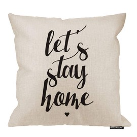 HGOD DESIGNS 18X18 Let's Stay Home Throw Pillow Cover Pillow Cases Decorative Square Cushion Cover Cotton Linen