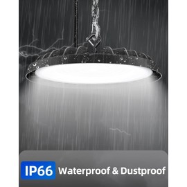 THECHAM IP66 200W High Bay Led Shop Lights, 5000K Daylight, 30000LM (Eqv. 850W MH/HPS), Plug & Play LED UFO Lights with 10ft Power Cord for Barn Warehouse Factory Garage, 2Pack