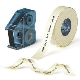 NIIMBOT N1 Satin Ribbon Set, Only for N1 Label Maker, for Gift, Wedding, Party, Craft Wrapping, DIY, Beige Satin Ribbon(14mm x 5.1m) with Black Ribbon(14mm x 6.2m)