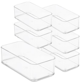 primebox Plastic Clear Drawer Organizers. Bathroom, Kitchen, Bedroom, Nail Polish, Office Organizer Bins, Storage Trays. Heavy Duty, Stackable. 6" x 3" x 2" Set of 6