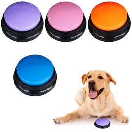 Buzzer with Sound Dog Bell Dog Buttons for Talking Recordable Answer Buzzers Cat Bell Pack of 4 Buzzer with Recording Function Games for Dogs Talking Buttons Dog Bell Dog Doorbell