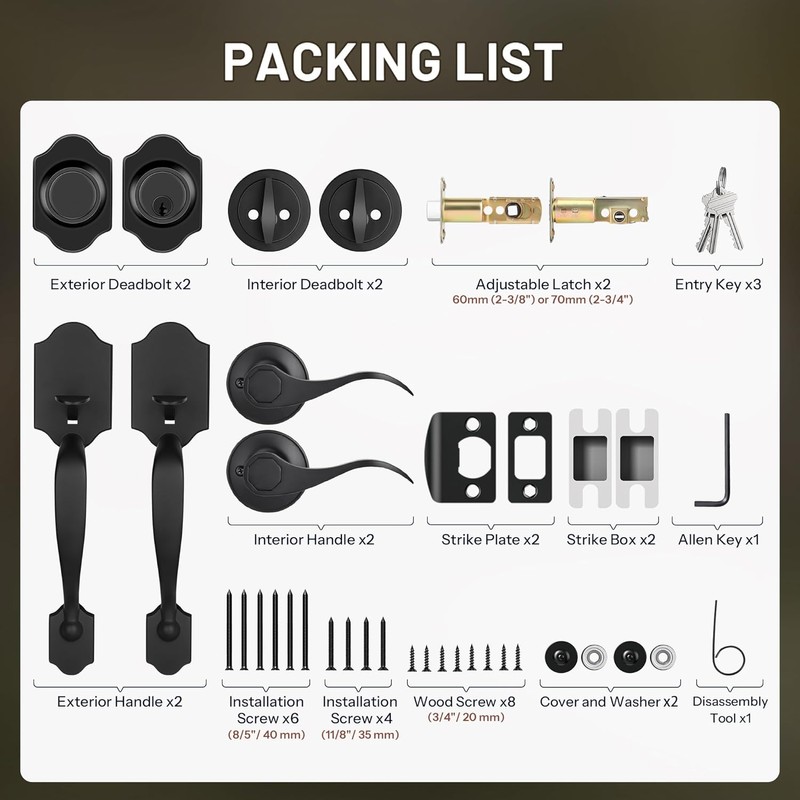 Double Front Door Handle Set with Dummy and Deadbolt, Entry