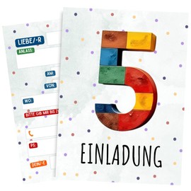 ZETTMANN® Children's Birthday Invitation Cards Set of 10 - Building Block Design - Choice of Age 5 6 7 8 9 Years - for Boys & Girls - Premium Paper - Birthday Invitations (5 Years)