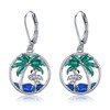 Flamingo Earrings Sterling Silver Flamingo Palm Tree Dangle Earrings Flamingo