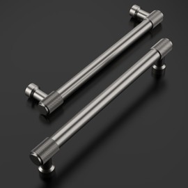 Amerdeco 10 Pack Brushed Satin Nickel Knurled Cabinet Pulls 6.3 Inch(160mm) Hole Center Kitchen Cabinet Handles Drawer Pulls Cabinet Hardware ZH0034