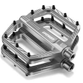 LYCAON Bicycle Pedals - Road Bike/Mountain Bike MTB Pedals, CNC Aluminium Alloy Non-Slip CR-MO Spindle Bicycle Pedal for 9/16 Inch BMX Bicycle Mountain Road Bike, Non-Slip Flat Pedals (Titanium Grey)
