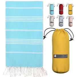 BAY LAUREL Turkish Beach Towel with Travel Bag 39 x 71 Quick Dry Sand Free Lightweight Large Oversized Towels Light