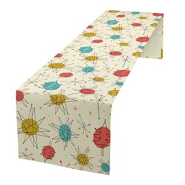 JESTRONRY Mid Century Table Runners, Vintage 1950s Atomic Stars Abstract Geometric Shapes Table Runners Dresser Scarves Table Setting Decor for Living Room Kitchen Dinner Home 13x36in