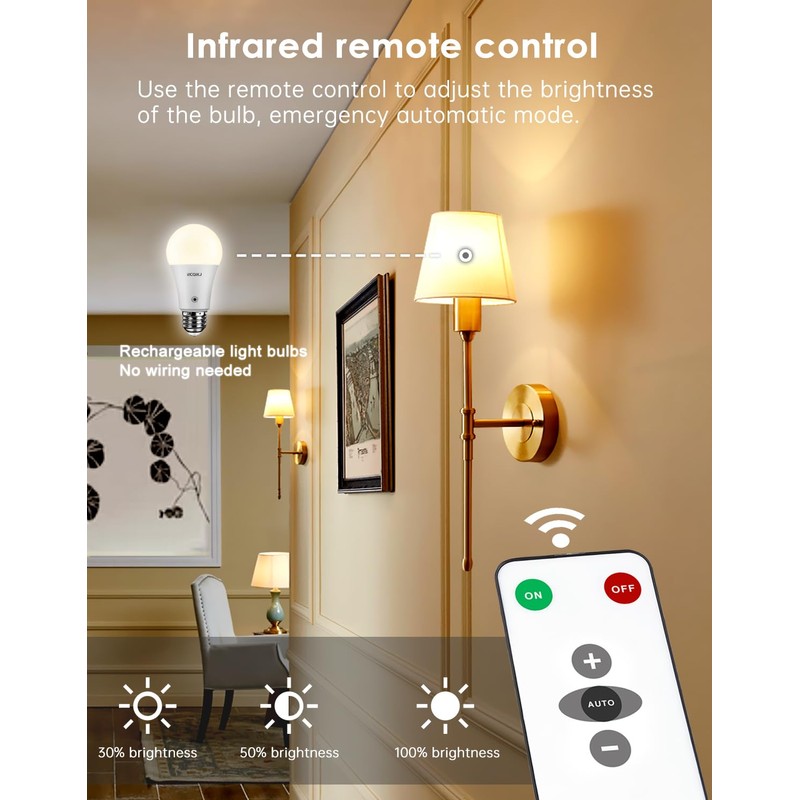 Rechargeable Light Bulbs LED Battery Backup Light Bulb with Remote