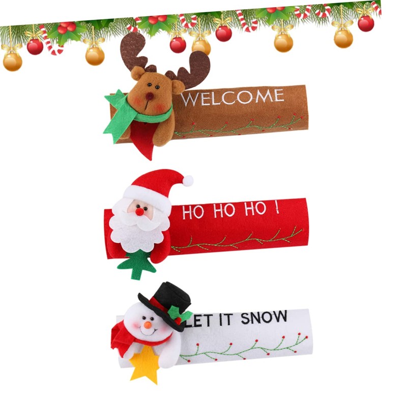 Gadpiparty 3-Piece Christmas Themed Refrigerator Handle Covers Fabric Door Handle