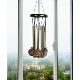 Feng Shui Om Wind Chime for Positive Energy – 5-Pipe Golden Feng Shui Chimes for Home Decor & Good Luck | Ideal for Home, Balcony, and Meditation Spaces | Indoor/Outdoor Décor
