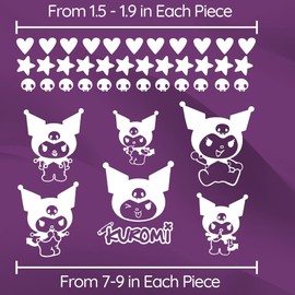 Kuromi Vinyl Wall Art Decal Set - 7" to 9" White Stickers - Sanrio Kawaii Room Decor for Bedrooms, Playrooms, Gaming Rooms, Offices, and Cute Home Decoration
