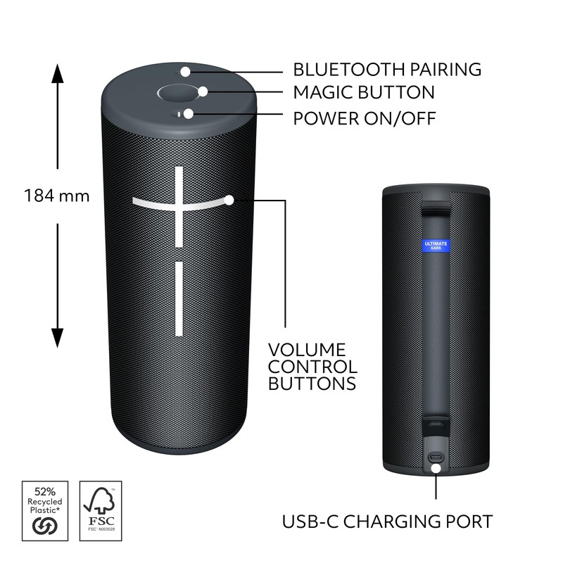 Ultimate Ears Boom 4 Portable Waterproof Bluetooth Speaker with 360-Degree